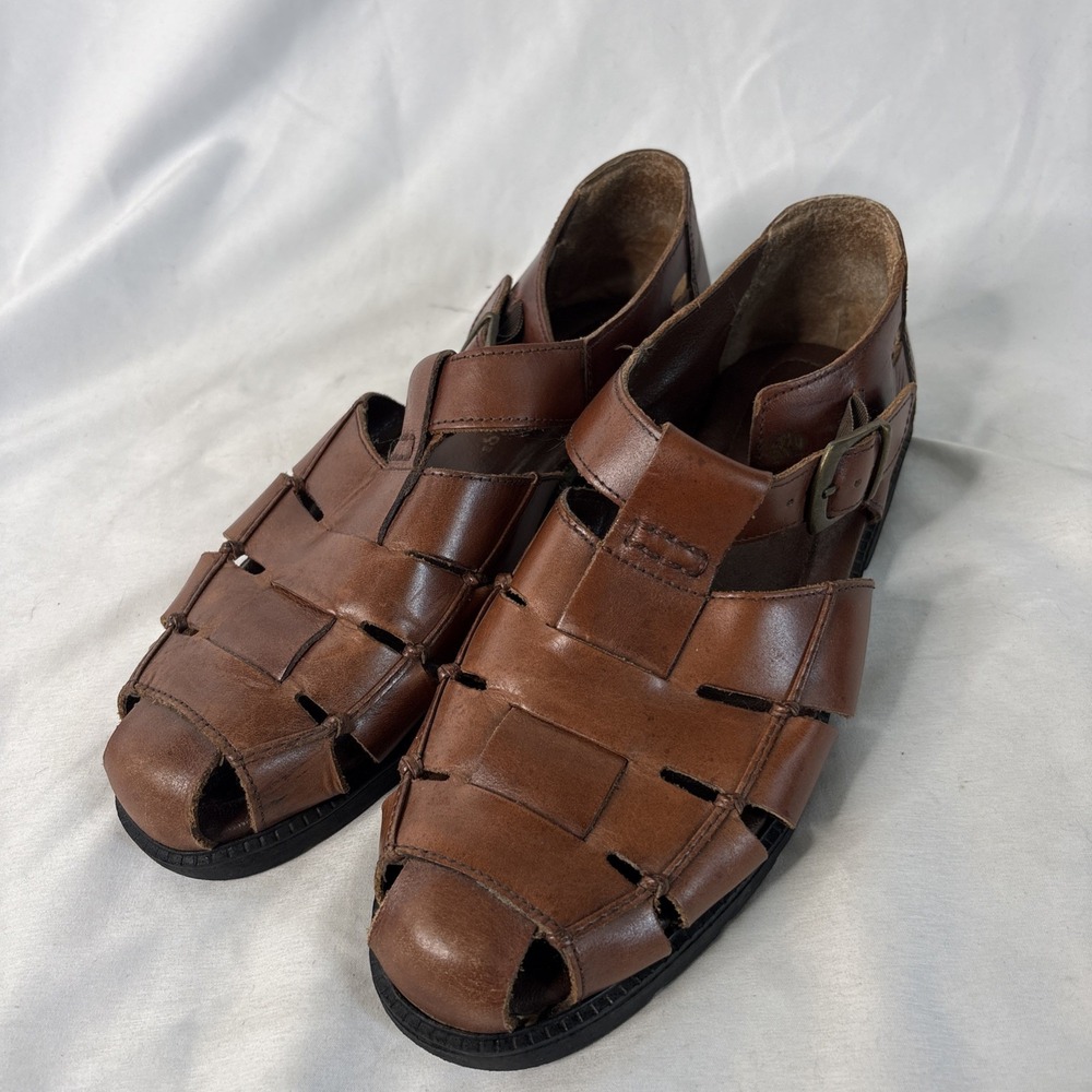 Vtg Dexter "Puerto" Mens Sz 9 M Brown Leather Fisherman Sandals Caged Shoes